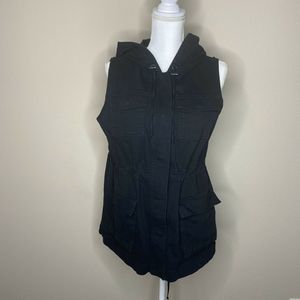 Matty M Black Cinch Waist Utility Vest w/ Hood